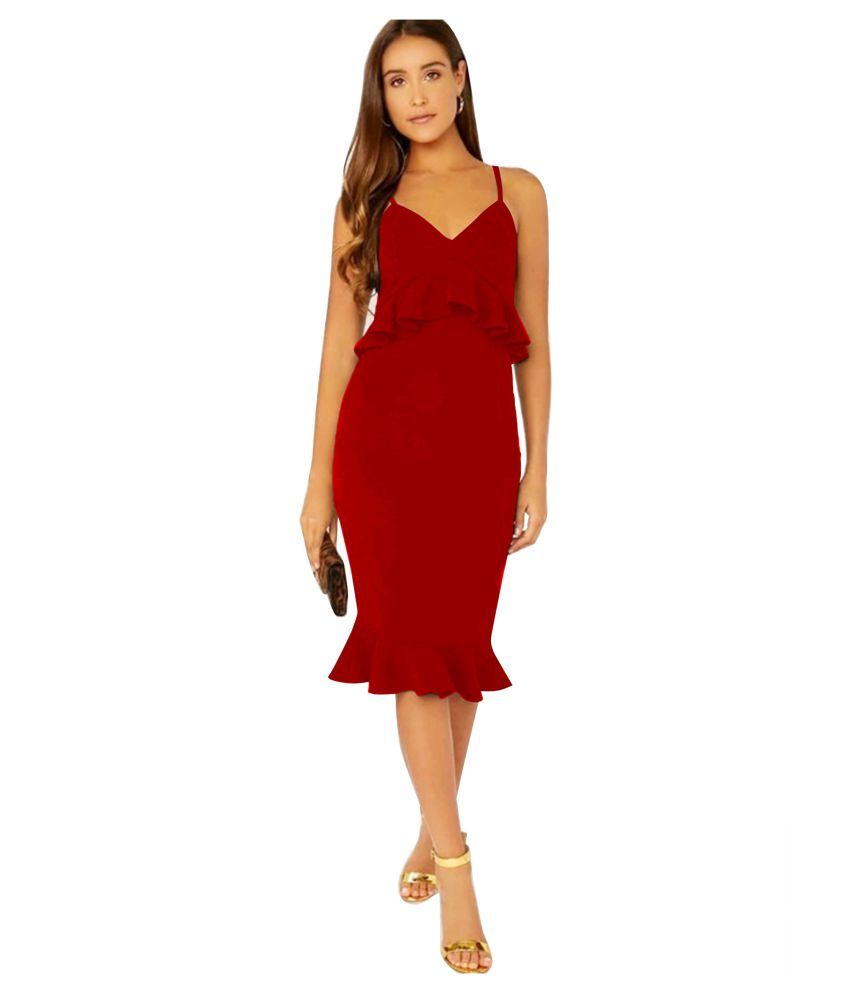     			ALEKYA Polyester Maroon Bodycon Dress - Single