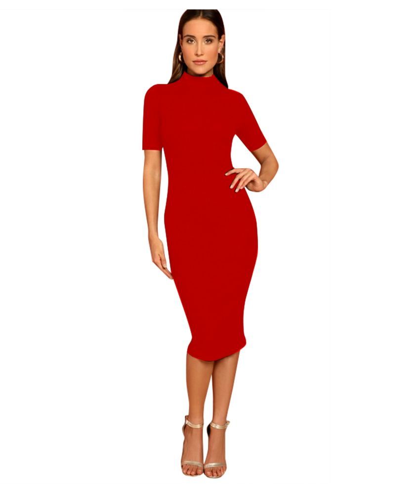     			ALEKYA Polyester Red Bodycon Dress - Single