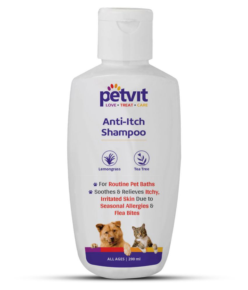Petvit Anti Itch Shampoo with Tea Tree Oil & Lemon Grass Oil | Itch Relief, Reduces Skin Irritation & Maintains Overall Skin Health| Vegan & Cruelty-Free, pH Balanced, Hypoallergenic, For All Breed Dog/Cat - 200ml
