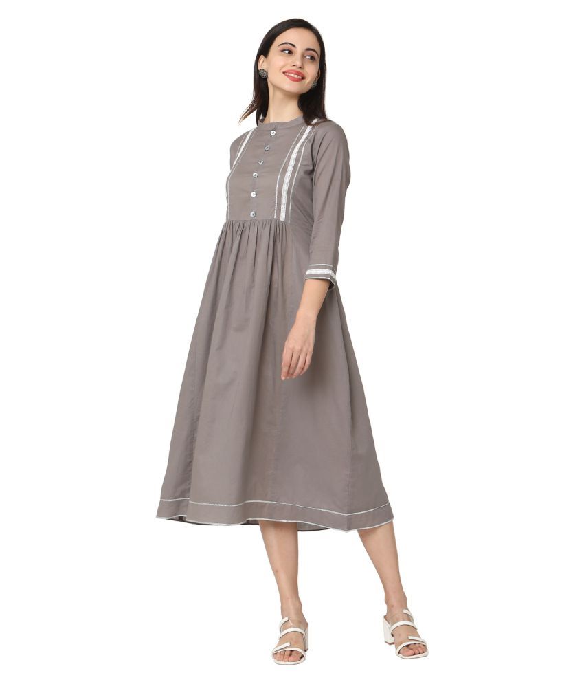     			SAANJH Grey Cotton A-line Kurti -