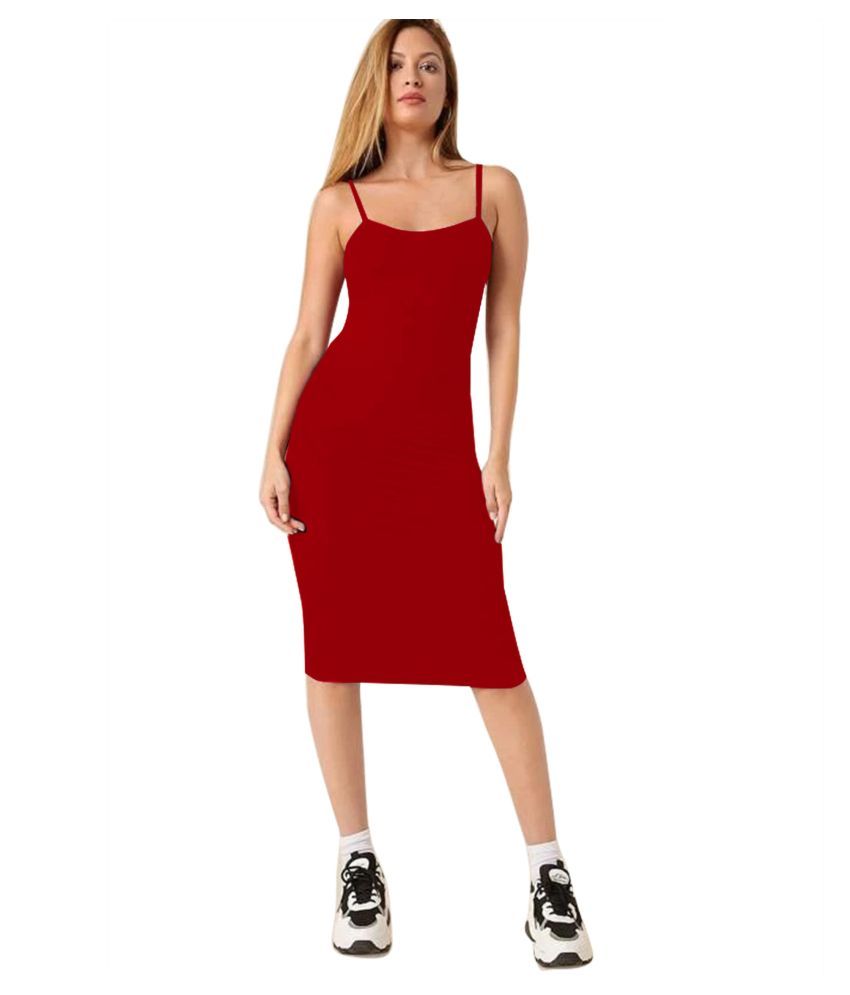     			ALEKYA Polyester Maroon Bodycon Dress - Single