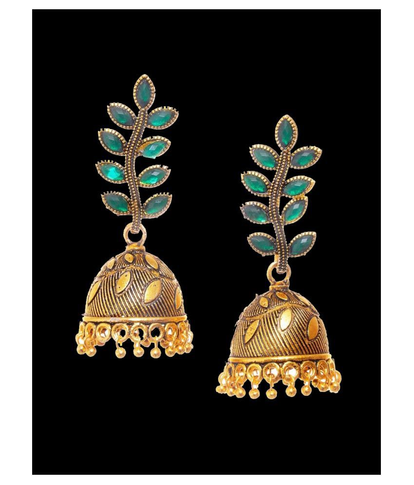 Happy Stoning Antique lead shaped dome Jhumka Earrings