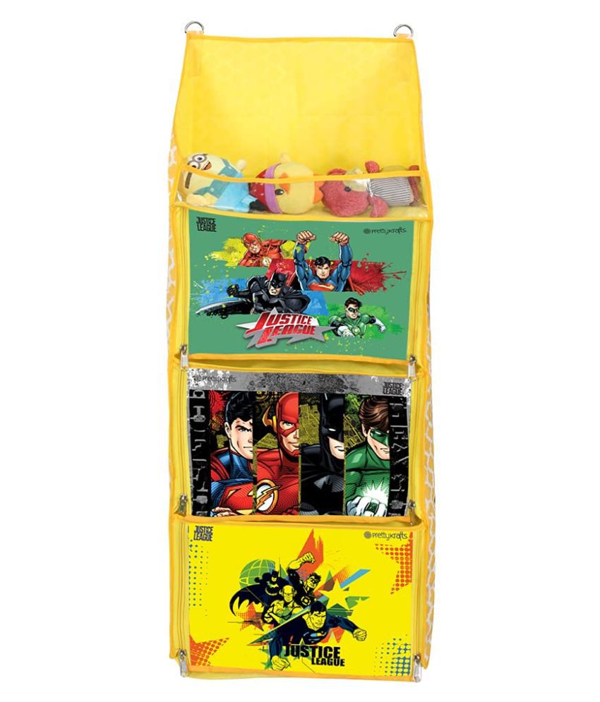     			Justice League Fun Hanging Rack with Folding Wall Hanging Shelves, Green Yellow
