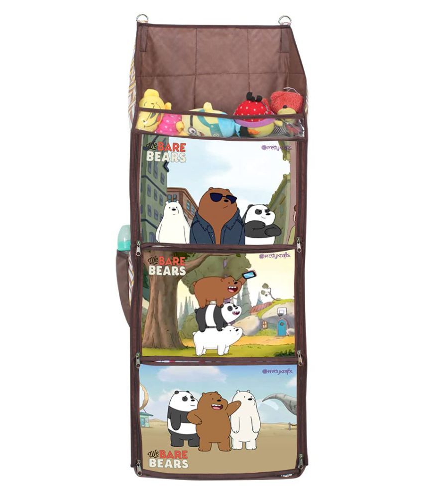     			PrettyKrafts Bare Bears Fun Hanging Rack with Folding Wall Hanging Shelves, Brown