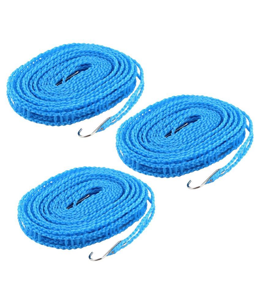     			DeoDap 5 Meters Windprood Anti-Slip Clothes Washing Line Drying Nylon Rope with Hooks -3pc