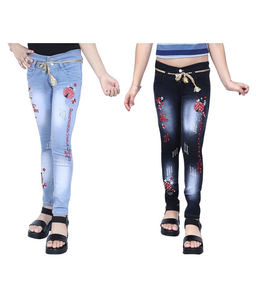 Buy KUNDAN Girl's Sky Blue \u0026 Black Slim 