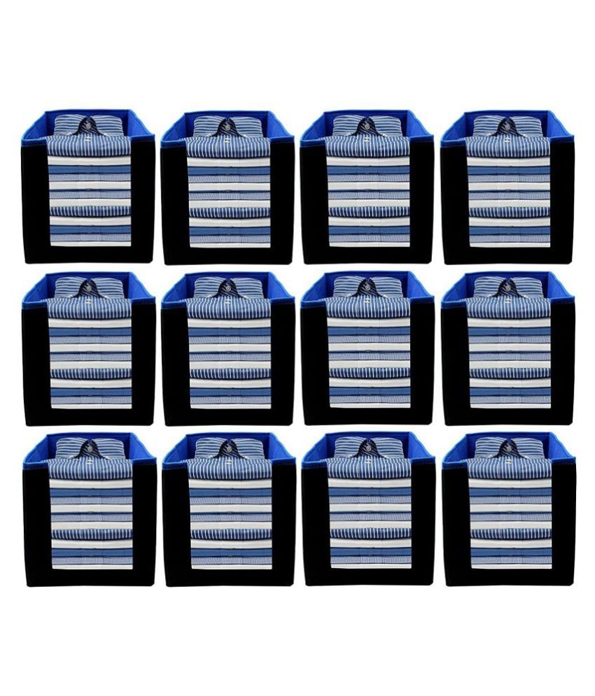     			SH. NASIMA Foldable Non Woven Shirt Stacker Wardrobe Organizer With Side Handle (Pack of 12, Medium, Blue Black)