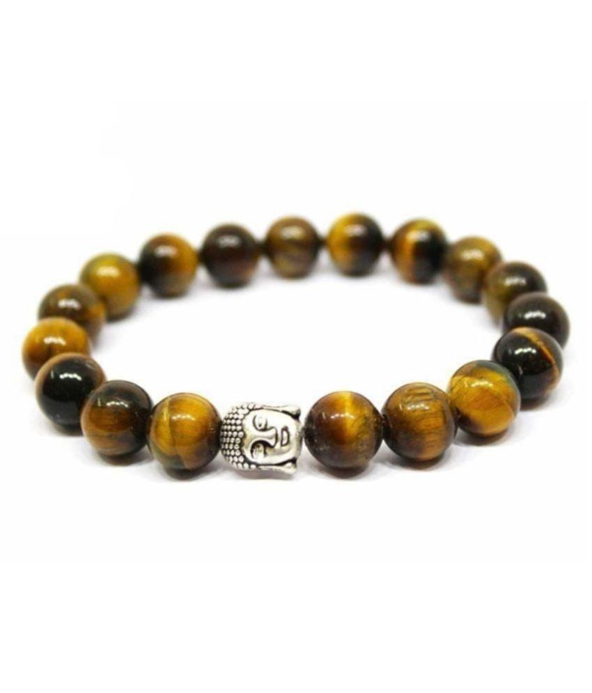     			8mm Brown and Yellow Tiger Eye With Buddha Natural Agate Stone Bracelet