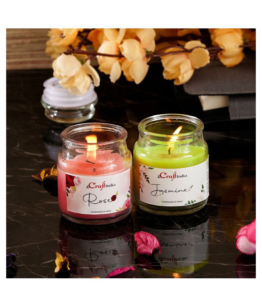     			eCraftIndia Jasmine and Rose Votive Jar Candle Scented - Pack of 2