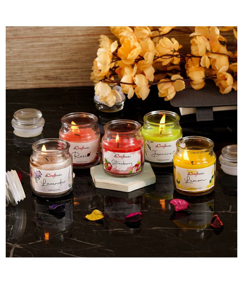     			eCraftIndia Lavender, Lemon, Rose, Jasmine & Strawberry Votive Jar Candle Scented - Pack of 5