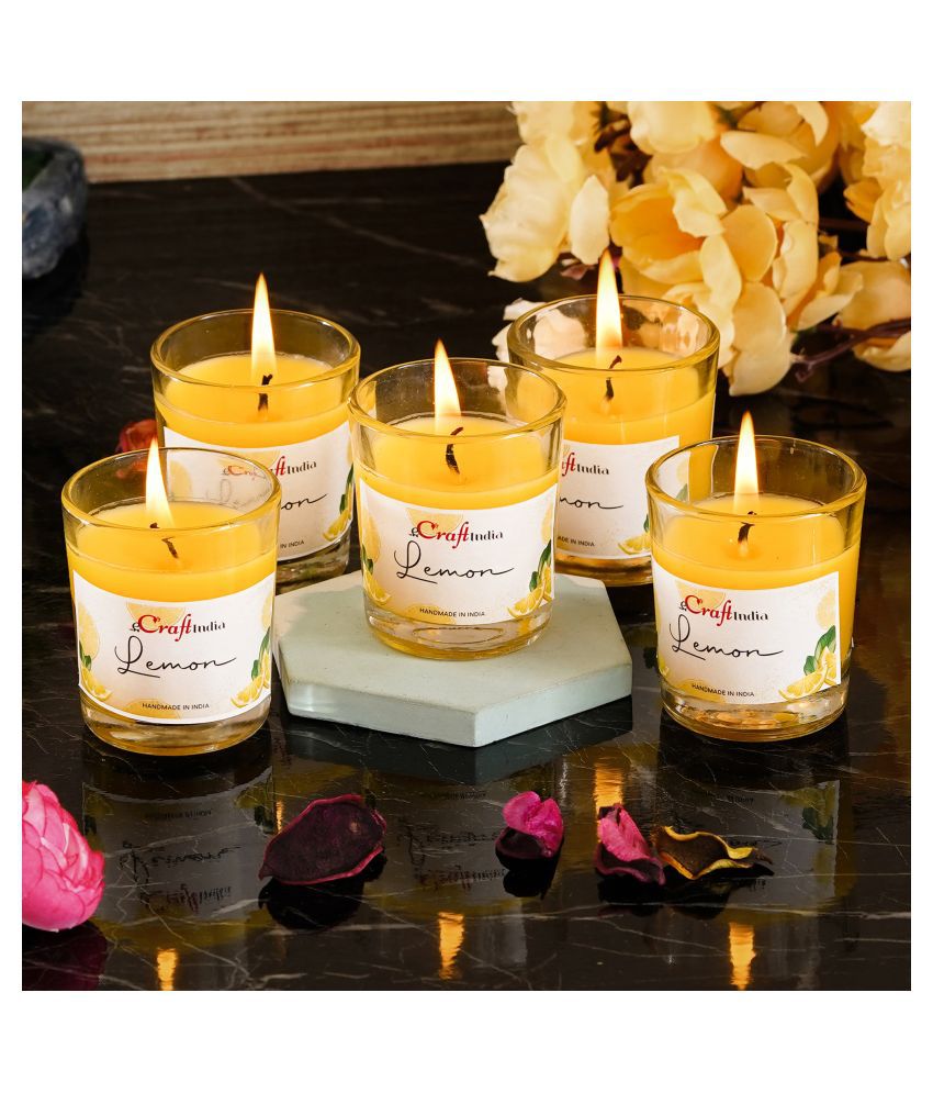     			eCraftIndia Lemon Votive Glass Candle Scented - Pack of 5