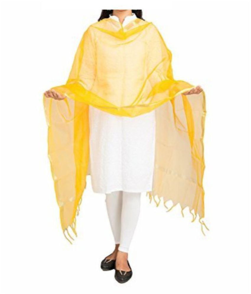     			Apratim Yellow Chanderi Dupatta - Single