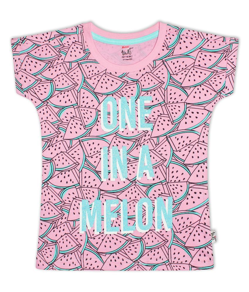 Meet The Girlz 100% Cotton Knitted All Over Printed Casual Fit Cap Sleeve Solid Colour Tops For Girls