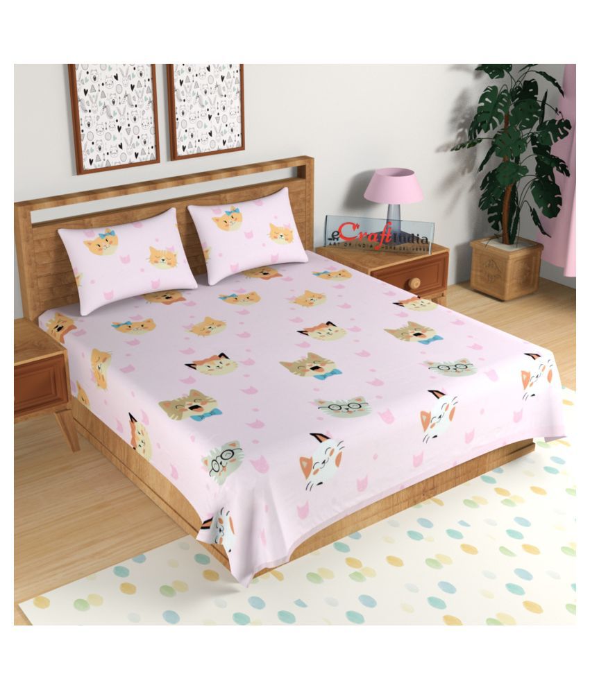     			eCraftIndia Cotton Double Bedsheet with 2 Pillow Covers ( 229 cm x 254 cm )