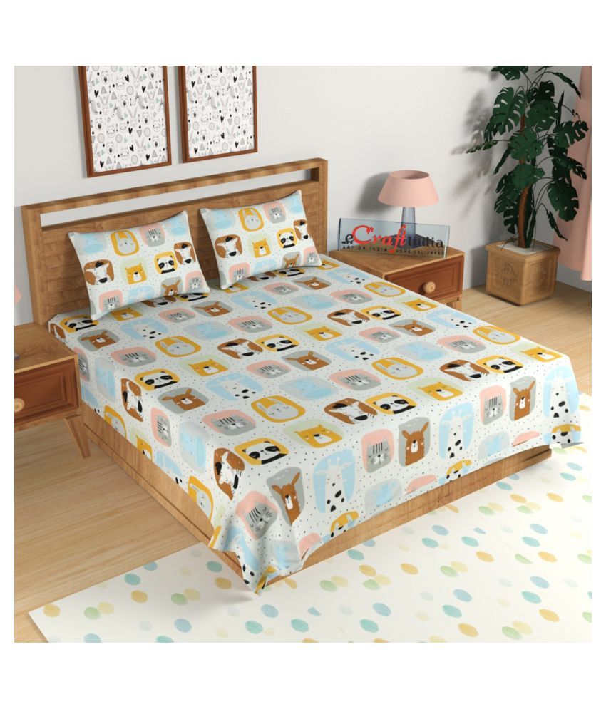     			eCraftIndia Cotton Double Bedsheet with 2 Pillow Covers ( 229 cm x 254 cm )