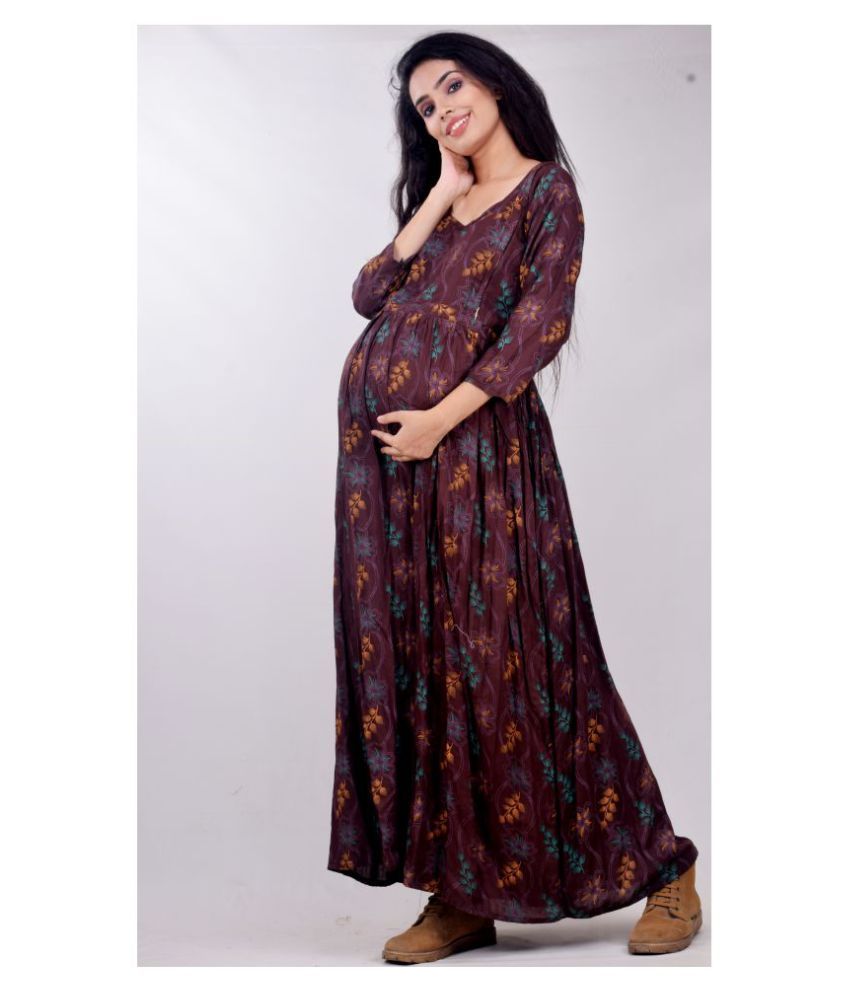     			CLYMAA Rayon Nighty & Night Gowns - Brown