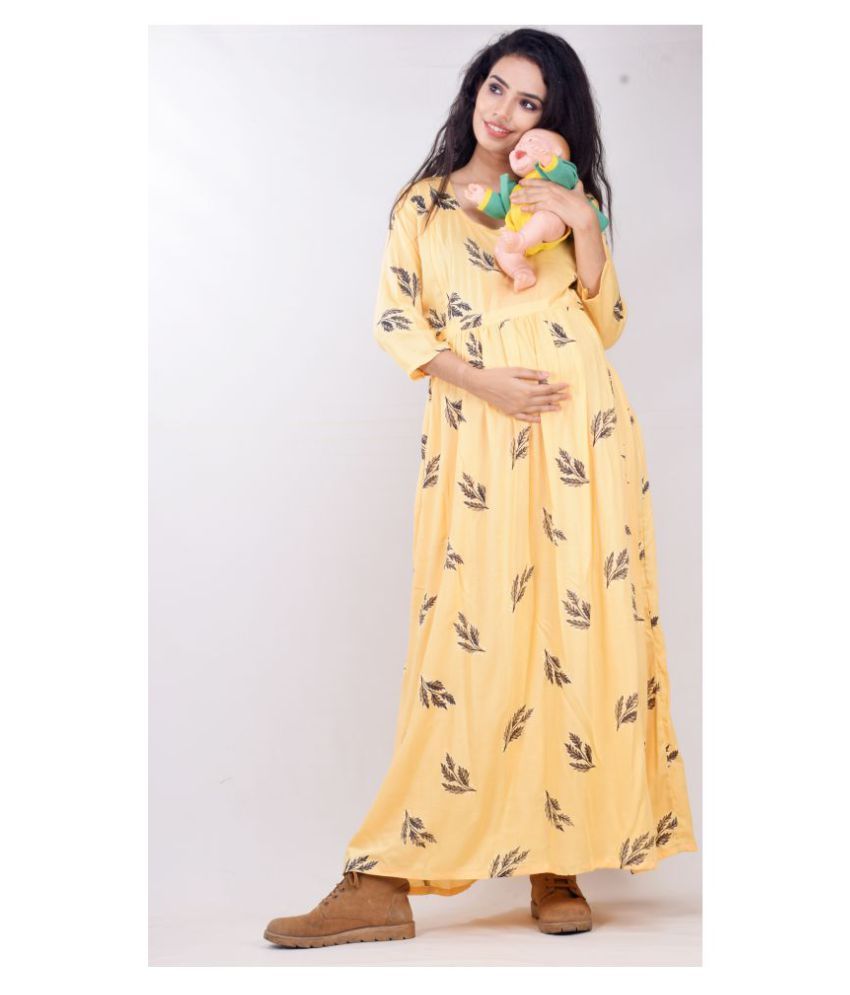     			CLYMAA Rayon Nighty & Night Gowns - Yellow