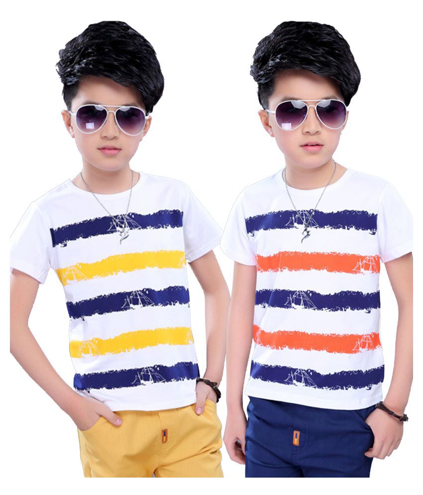     			FORCE Kids Cotton Tshirt White::Yellow::Navy blue::Orange:: 5-6Years