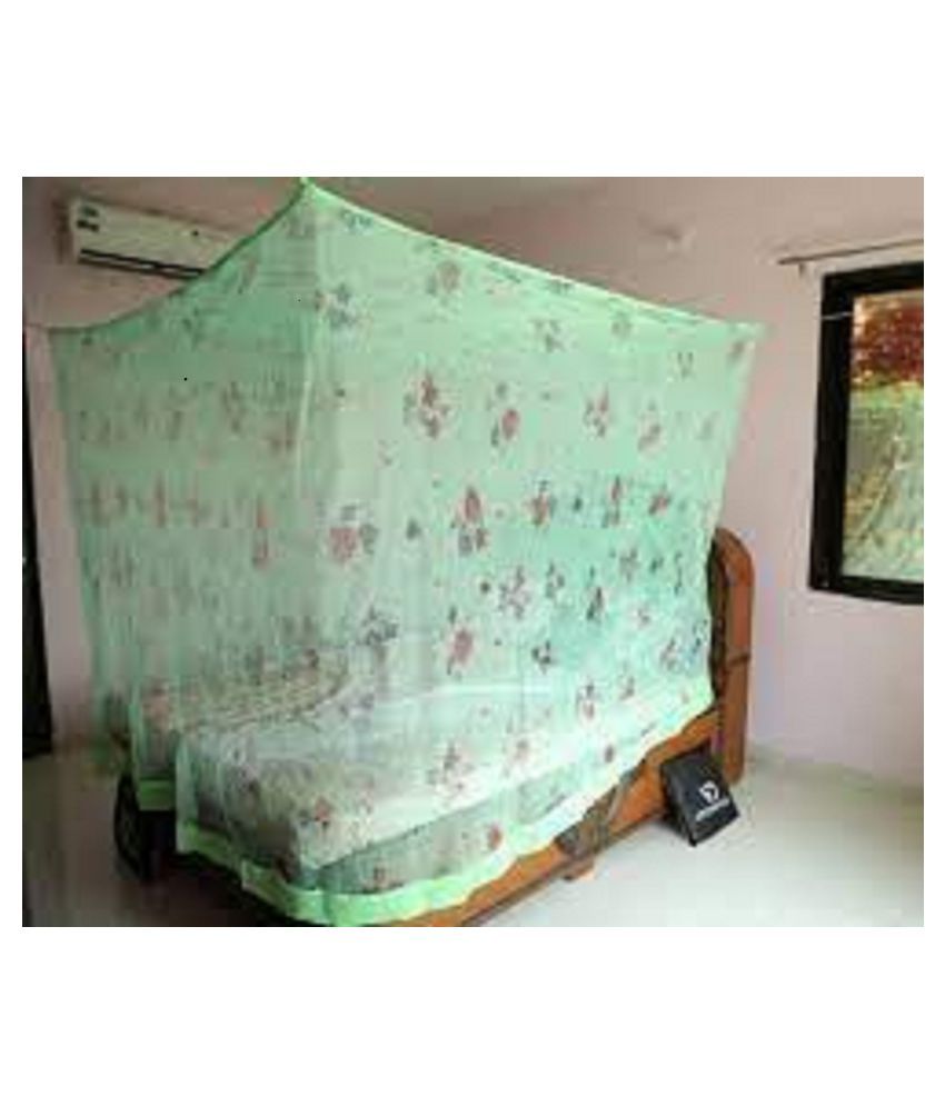     			Loom & Tiles Double Green Floral Mosquito Net, Machardani