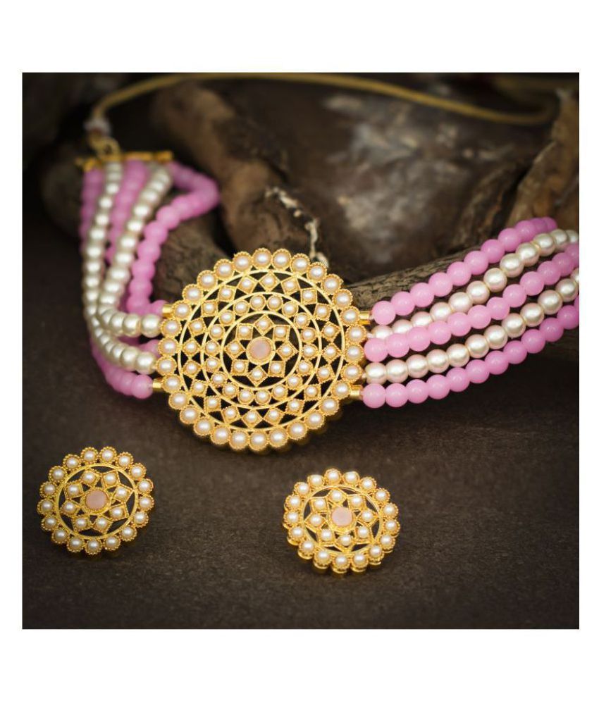     			Sukkhi Alloy Pink Traditional Necklaces Set Choker