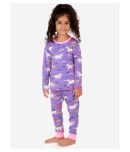 Lazy Shark Pack of 1 Girls Cotton Blend Night Suit Set ( Purple )