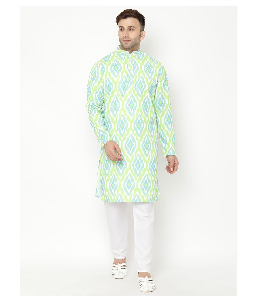     			Hangup Green Cotton Blend Kurta Pyjama Set Single Pack