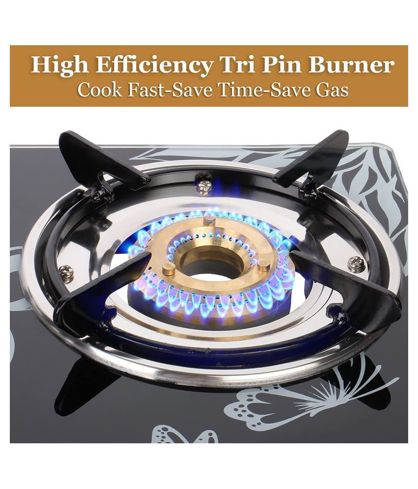 Khaitan 3 Burner Gas Stove BPJIO Digital Toughened Glass Top, manual Ignition LPG Gas Stove