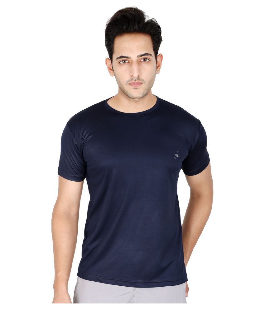     			YHA - Navy Cotton Blend Regular Fit Men's Sports T-Shirt ( Pack of 1 )