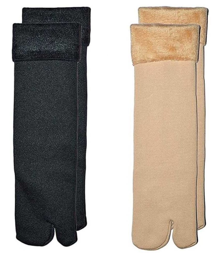     			Total Health Women's Black And Beige Velvet Fur Warm Thumb Partition Winter Socks (Pack Of 2)