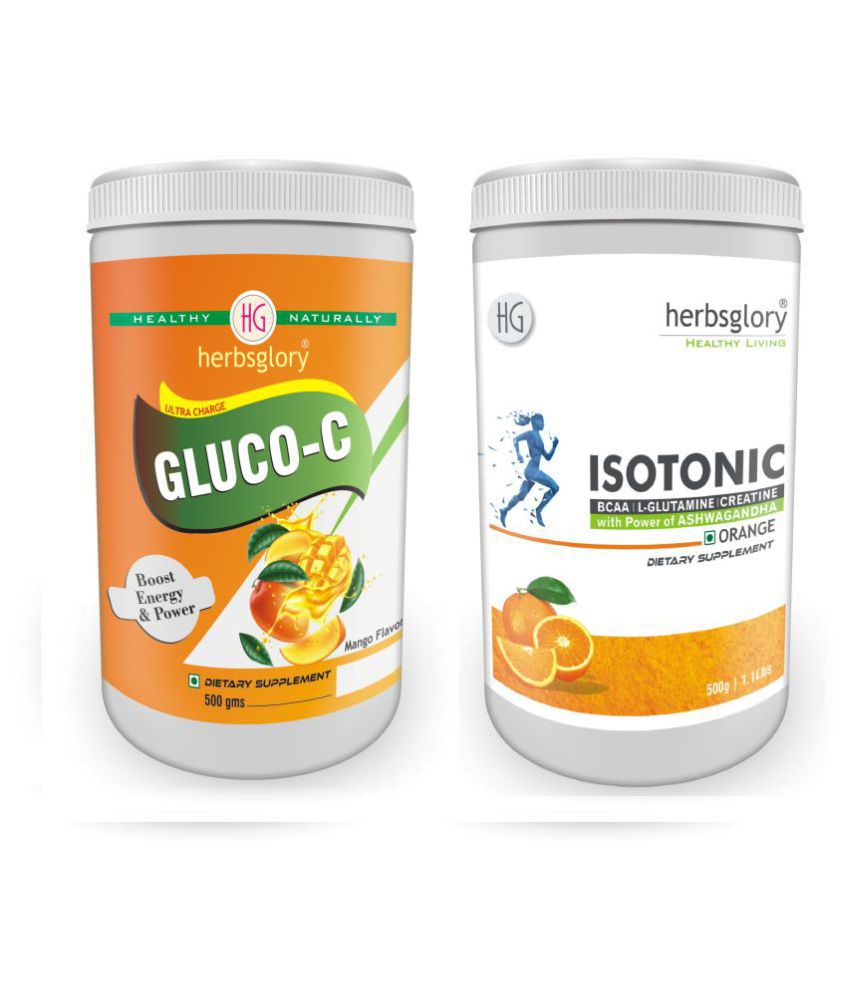 Herbsglory Ultra Charge Gluco-C Increase Energy Mango Flavor 500gm & Isotonic Energy Drink Orange Flavor 500gm Energy Drink for All 1 kg Pack of 2