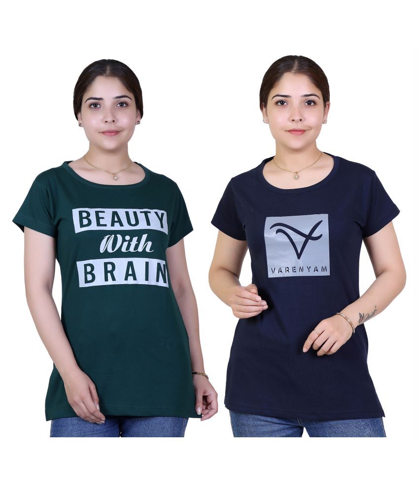     			Varenyam Cotton Regular Tops - Green Single