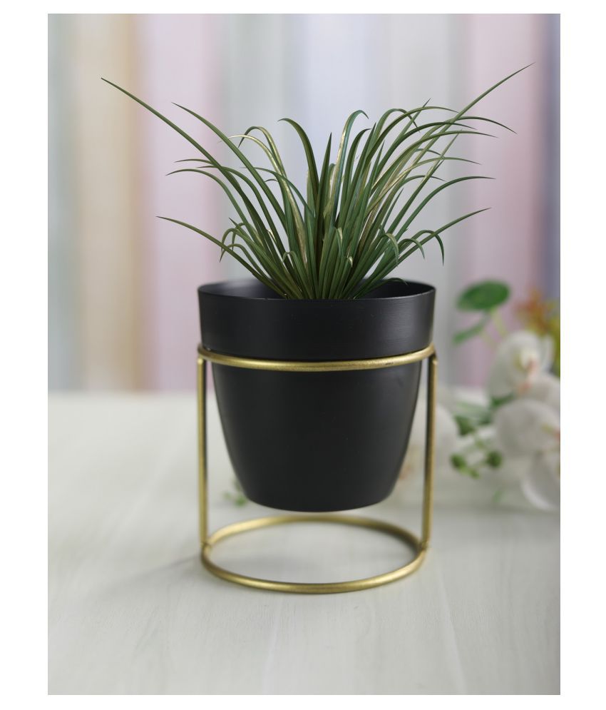 Homspurts Black oval metal desk planter with stand