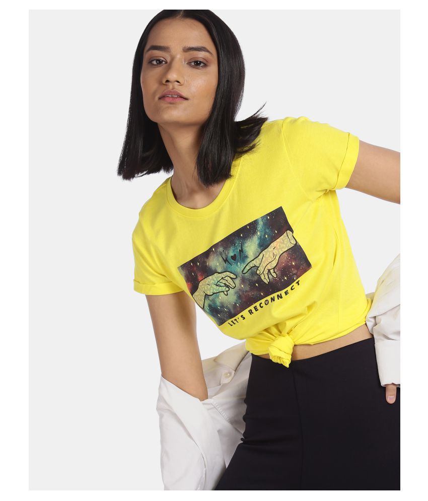     			Sugr Cotton Yellow T-Shirts - Single