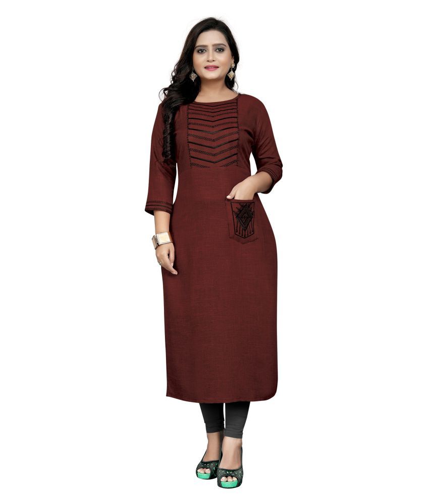     			Lerkiza - Maroon Cotton Women's Straight Kurti ( Pack of 1 )