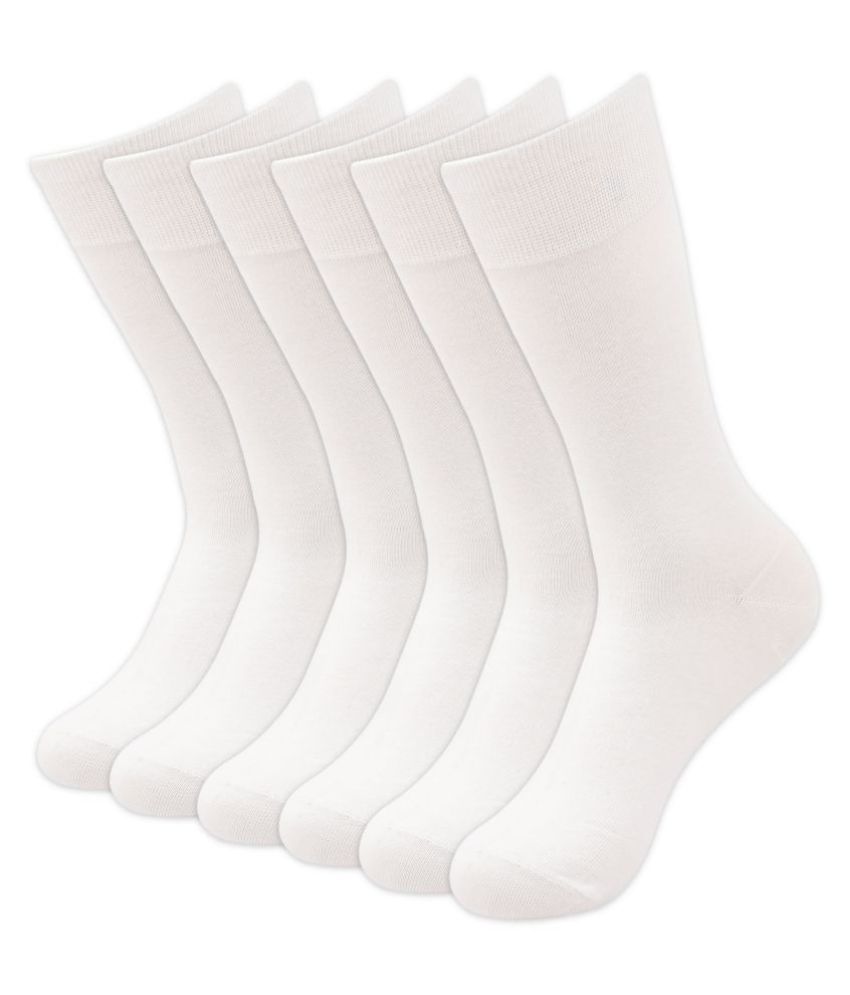 Balenzia - Cotton Men's Solid White Full Length Socks ( Pack of 6 )