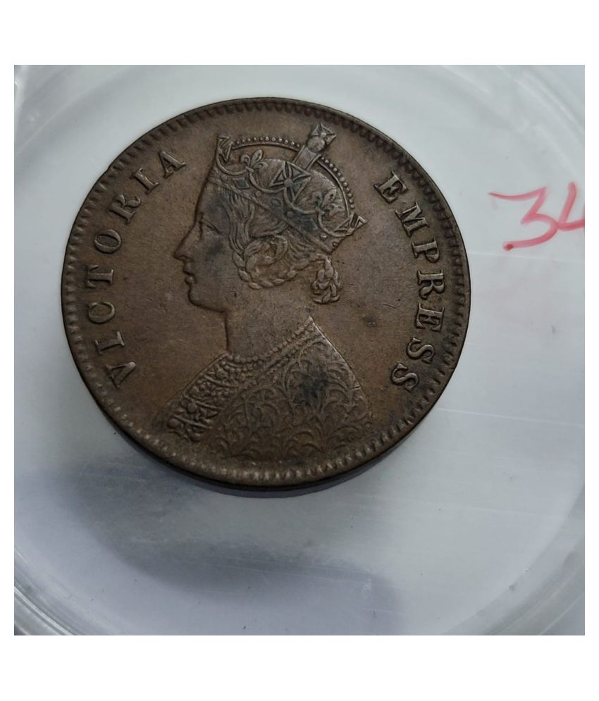     			British India One Quarter Anna 1890 Copper Coin