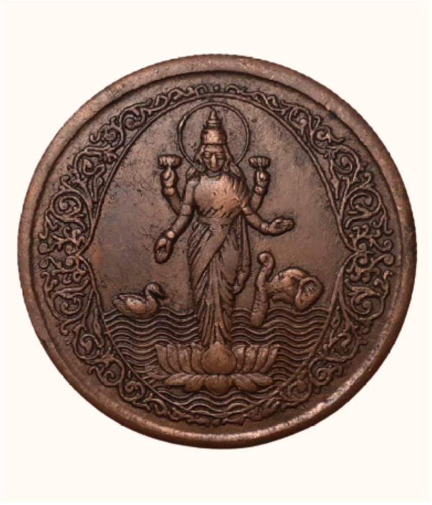     			EXTREMELY RARE OLD VINTAGE ONE ANNA EAST INDIA COMPANY 1835 MAA LAXMI BEAUTIFUL RELEGIOUS BIG TEMPLE TOKEN COIN