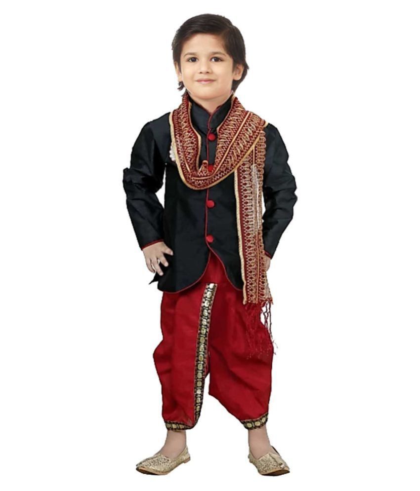     			JCT Dresses Black & Maroon Dhoti Kurta With Dupatta For Boys