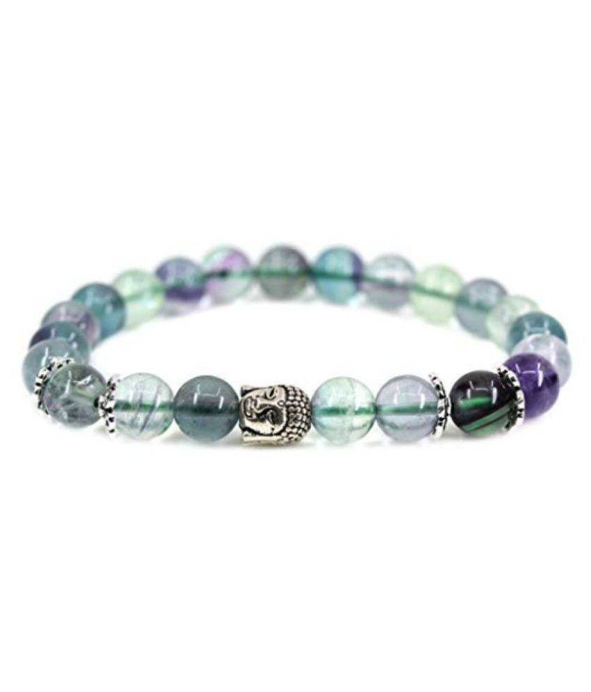     			8mm Green and Multi Fluorite With Buddha Natural Agate Stone Bracelet
