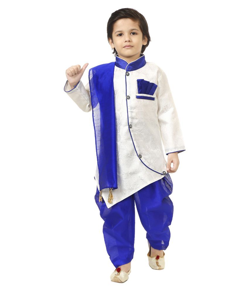     			Boy's White Kurta & Pyjama Dopatta Set