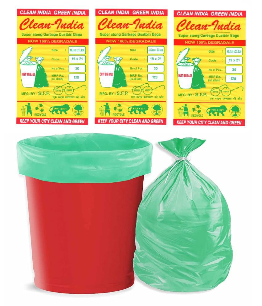     			C-I - 3 Packs Medium Disposable Garbage Bags for Dry Waste, Green Color (90 pcs)