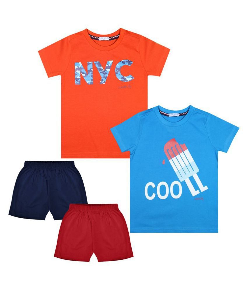 Luke and Lilly Boys Cotton Half Sleeve Multicolor Tshirt & Shorts Pack of 2
