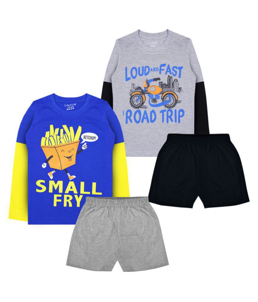 Luke and Lilly Boys Cotton Full Sleeve T-Shirt and Shorts_Pack of 2