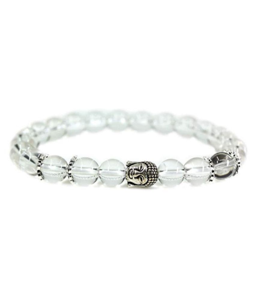     			8mm White Quartz With Buddha Natural Agate Stone Bracelet