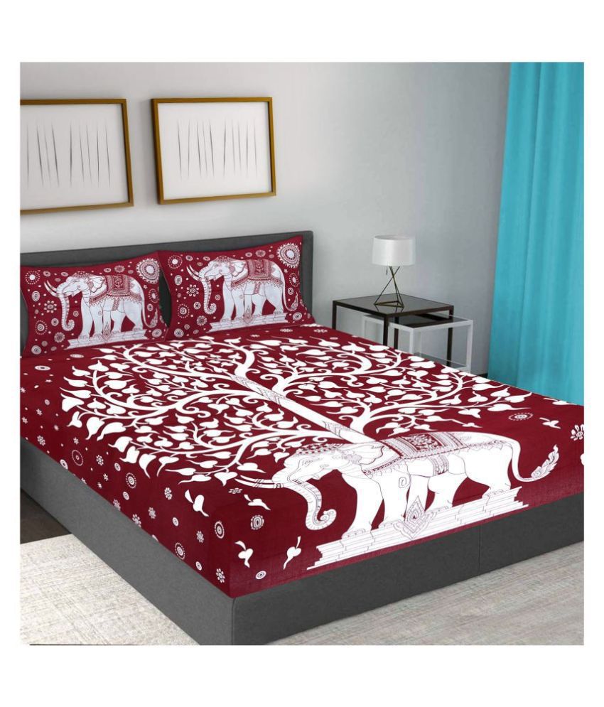     			Frionkandy Cotton Animal Printed Queen Bedsheet with 2 Pillow Covers - Maroon