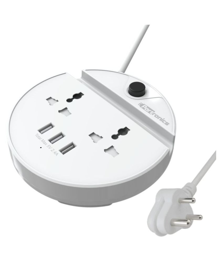     			Portronics Power BUN, a Surge Protector with 2 AC Outlets and 3 USB Charging Ports Plus a Phone Docking Station, 1.5 Meter Power Cord, LED Indicator, White