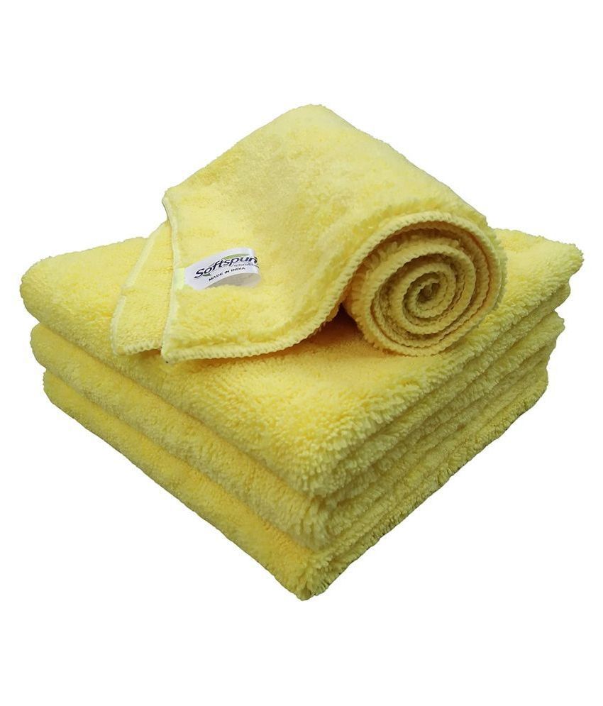     			SOFTSPUN  Microfiber High Loop Cloth 40x40 Cms, 4 Piece Towel Set, 380 GSM (Yellow) Thick Lint & Streak-Free Multipurpose Cloths - Automotive Microfibre Towels for Car Bike Cleaning.