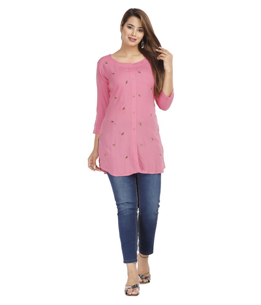     			HIGHLIGHT FASHION EXPORT - Pink Rayon Women's Straight Kurti