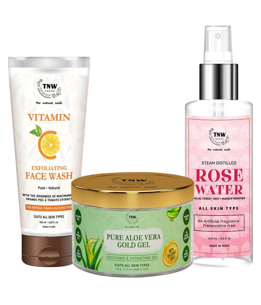     			TNW - The Natural Wash VitaminC Exfoliating Face Wash,Pure & Steam Distilled Rose Water Facial Kit mL Pack of 3