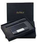 auteur Gift Set,A Roller Ball Pen, A Premium RFID Safe Card Wallet, In Black Color Metal Pen & PU Leather Body ATM/Debit/Credit/Visiting Card Holder, Excellent Corporate Gift Set Packed in an Attractive Box.